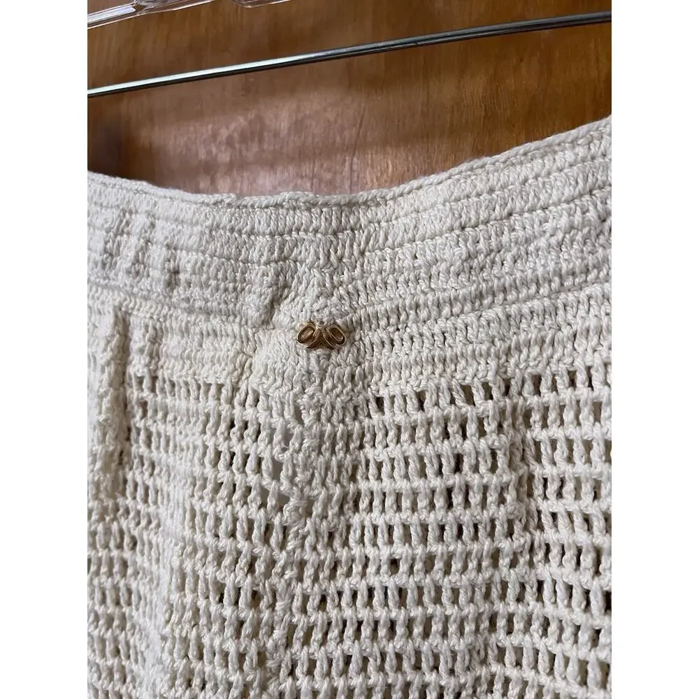 PQ Swim Eliza Crochet High Waist Pants Ivory Cream Beach Size XS/S Festival Boho